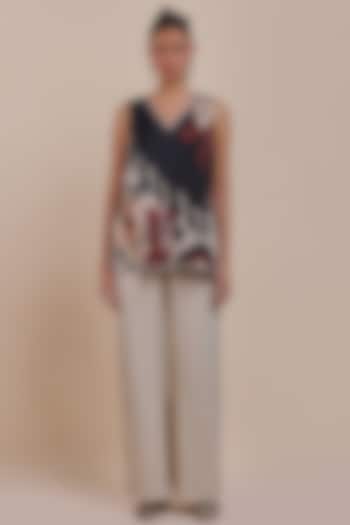 Ivory Cotton Satin Linen & Viscose Printed Co-Ord Set by JJV.Kapurthala By JJ Valaya at Pernia's Pop Up Shop