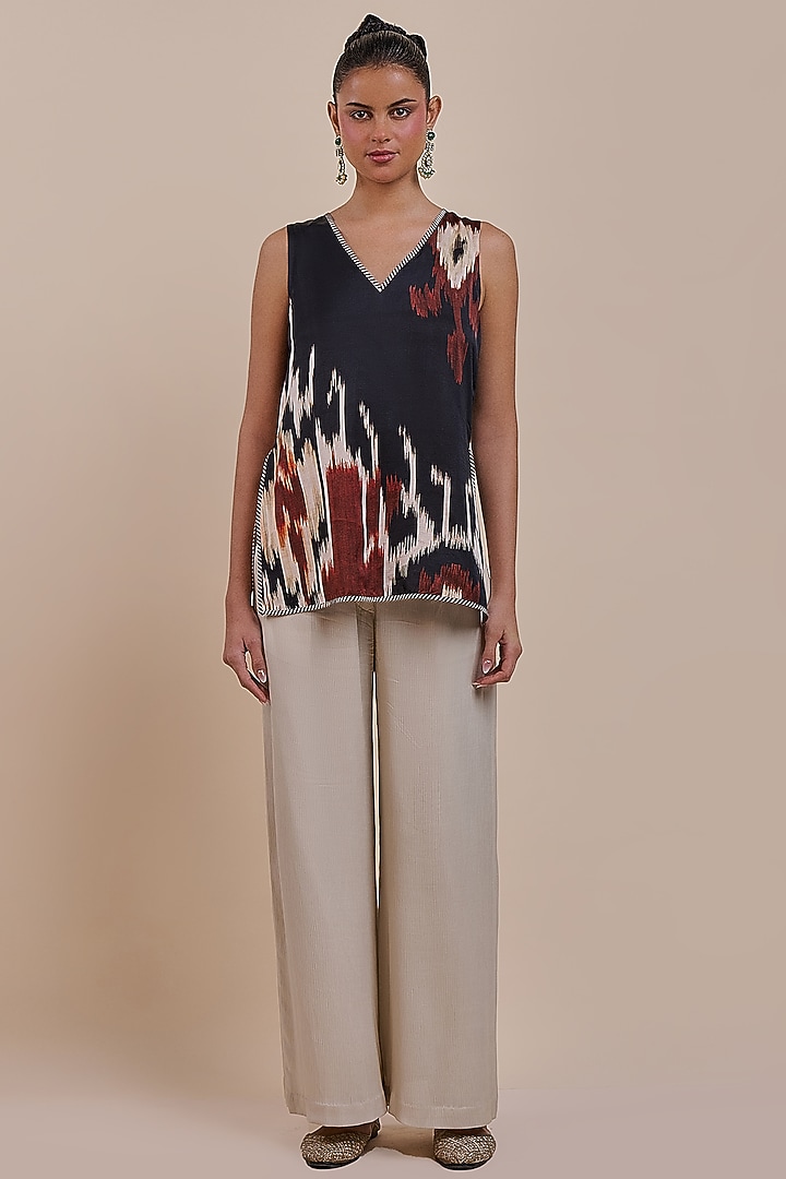 Ivory Cotton Satin Linen & Viscose Printed Co-Ord Set by JJV.Kapurthala By JJ Valaya at Pernia's Pop Up Shop