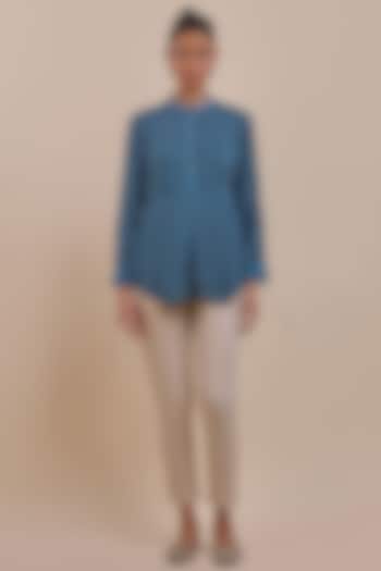 Navy Blue Cupro Viscose Top by JJV.Kapurthala By JJ Valaya at Pernia's Pop Up Shop