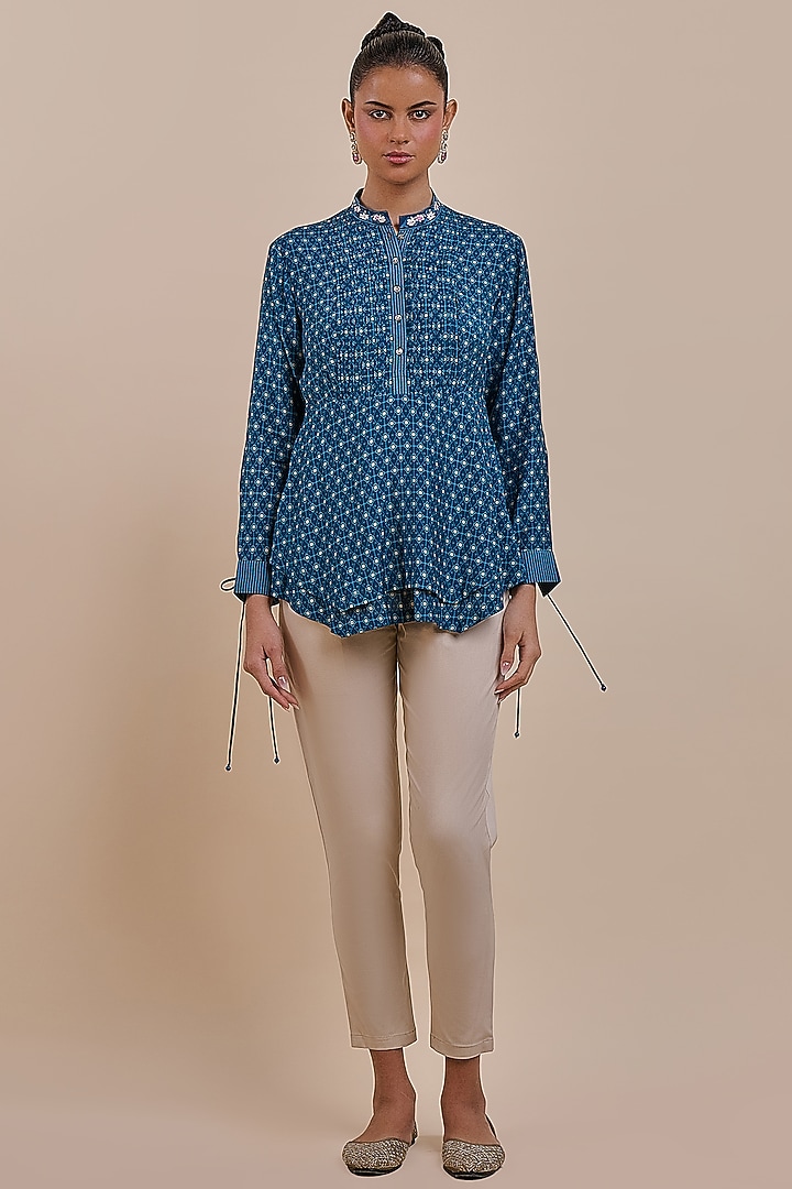 Navy Blue Cupro Viscose Top by JJV.Kapurthala By JJ Valaya at Pernia's Pop Up Shop
