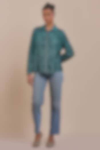 Green Cupro Viscose Printed Top by JJV.Kapurthala By JJ Valaya at Pernia's Pop Up Shop