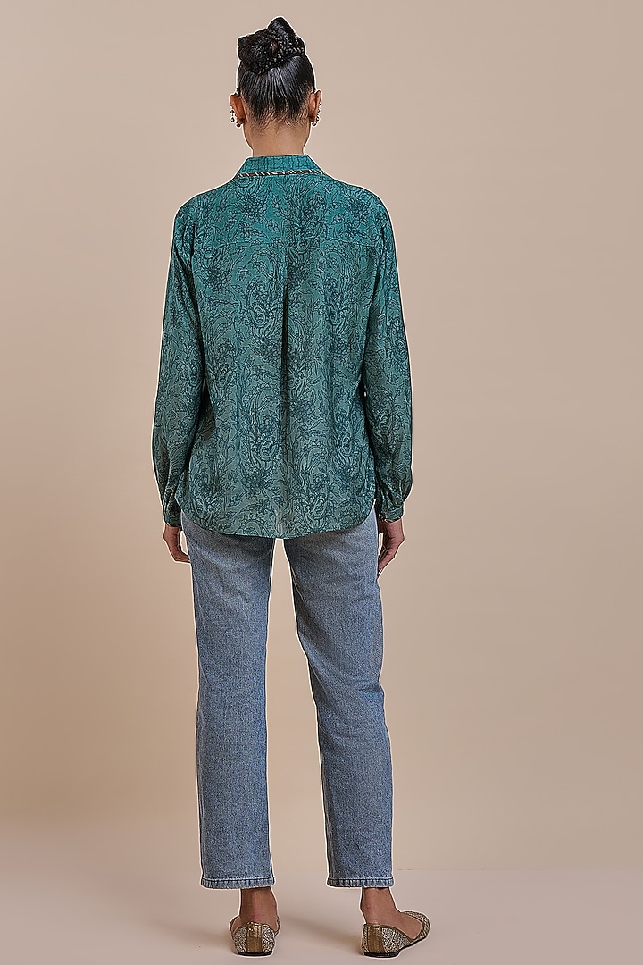 Green Cupro Viscose Printed Top by JJV.Kapurthala By JJ Valaya at Pernia's Pop Up Shop