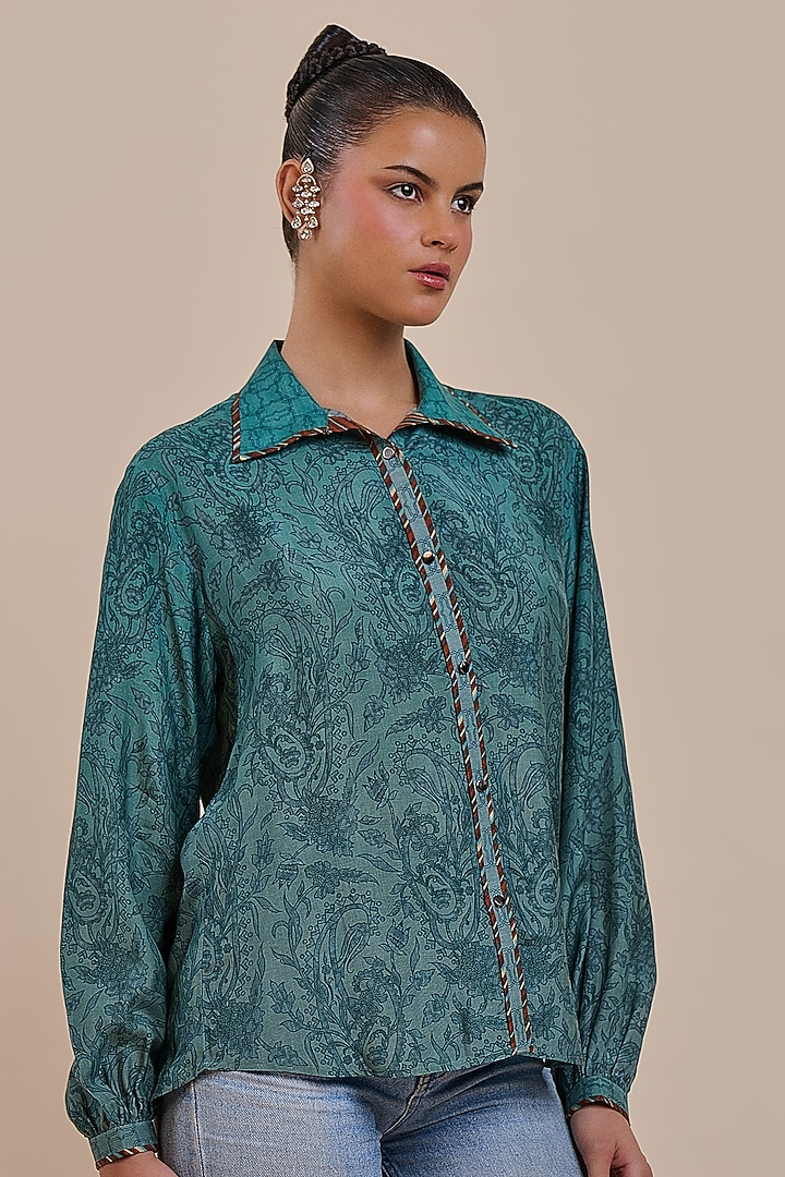 Green Cupro Viscose Printed Top by JJV.Kapurthala By JJ Valaya at Pernia's Pop Up Shop