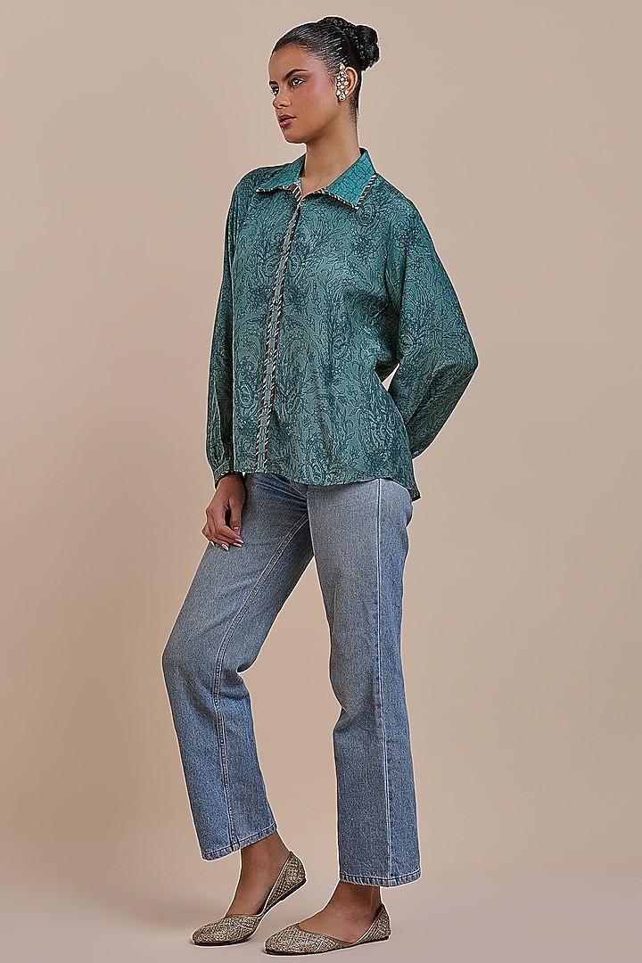 Green Cupro Viscose Printed Top by JJV.Kapurthala By JJ Valaya at Pernia's Pop Up Shop