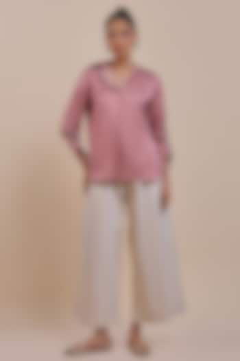 Rose Pink Cotton Satin Linen Printed Top by JJV.Kapurthala By JJ Valaya at Pernia's Pop Up Shop