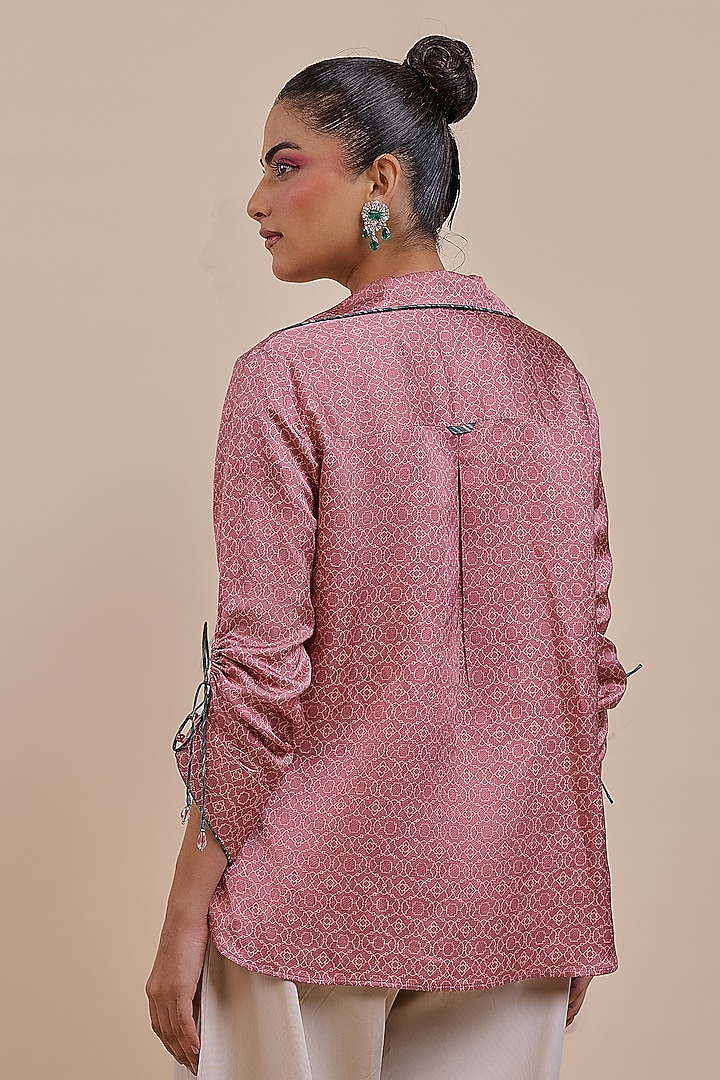 Rose Pink Cotton Satin Linen Printed Top by JJV.Kapurthala By JJ Valaya at Pernia's Pop Up Shop