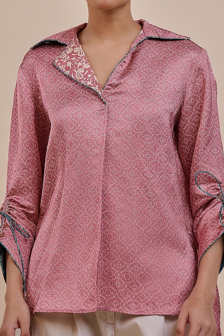 Rose Pink Cotton Satin Linen Printed Top by JJV.Kapurthala By JJ Valaya at Pernia's Pop Up Shop