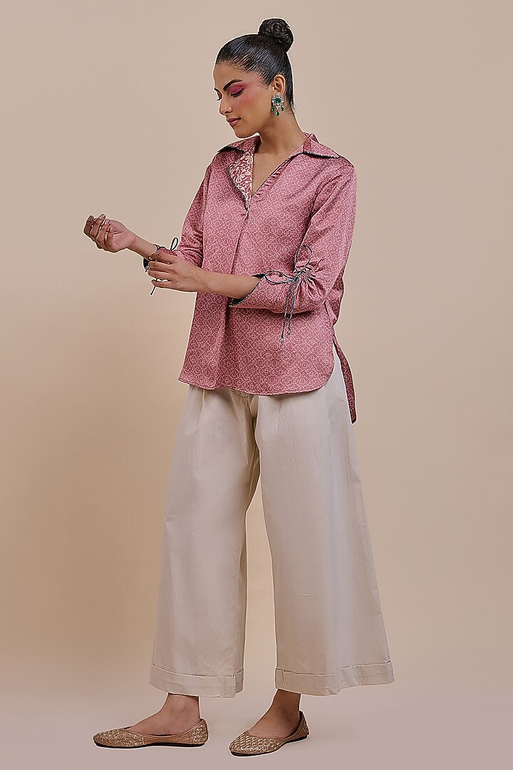 Rose Pink Cotton Satin Linen Printed Top by JJV.Kapurthala By JJ Valaya at Pernia's Pop Up Shop