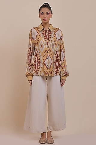 Ochre Yellow Moonga Fabric Top by JJV.Kapurthala By JJ Valaya