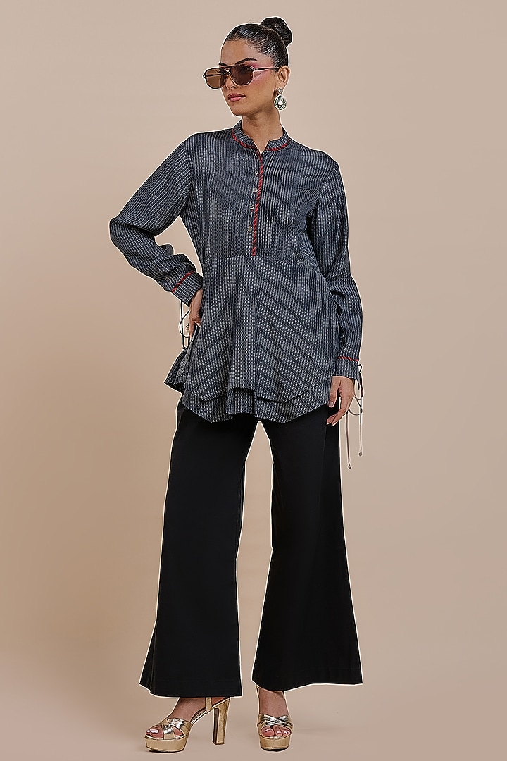 Black Silk Chevron Printed Top by JJV.Kapurthala By JJ Valaya at Pernia's Pop Up Shop