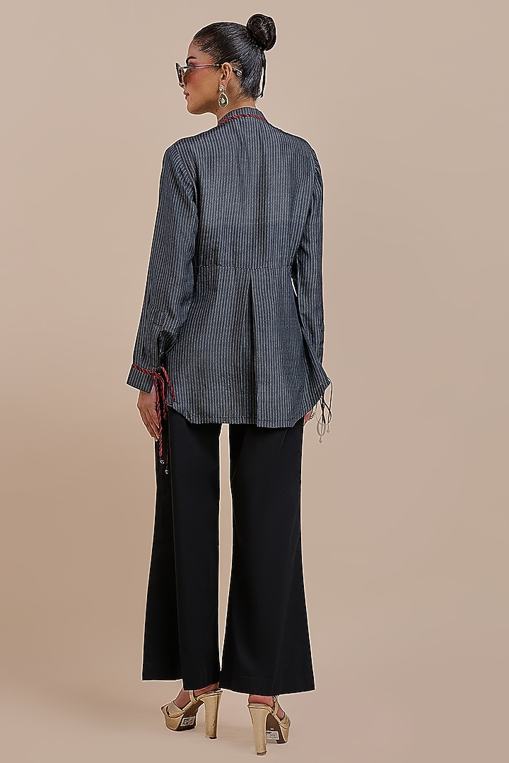 Black Silk Chevron Printed Top by JJV.Kapurthala By JJ Valaya at Pernia's Pop Up Shop