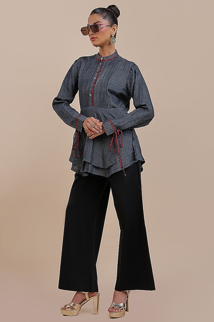 Black Silk Chevron Printed Top by JJV.Kapurthala By JJ Valaya at Pernia's Pop Up Shop