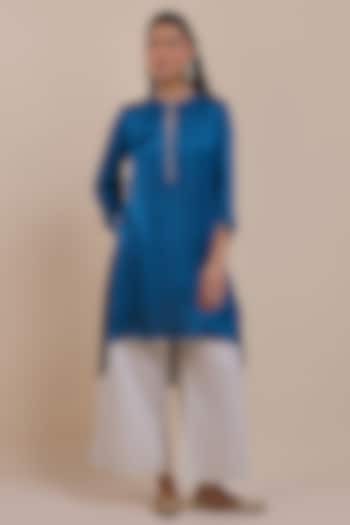 Navy Blue Viscose Modal Satin Beadwork Tunic by JJV.Kapurthala By JJ Valaya at Pernia's Pop Up Shop