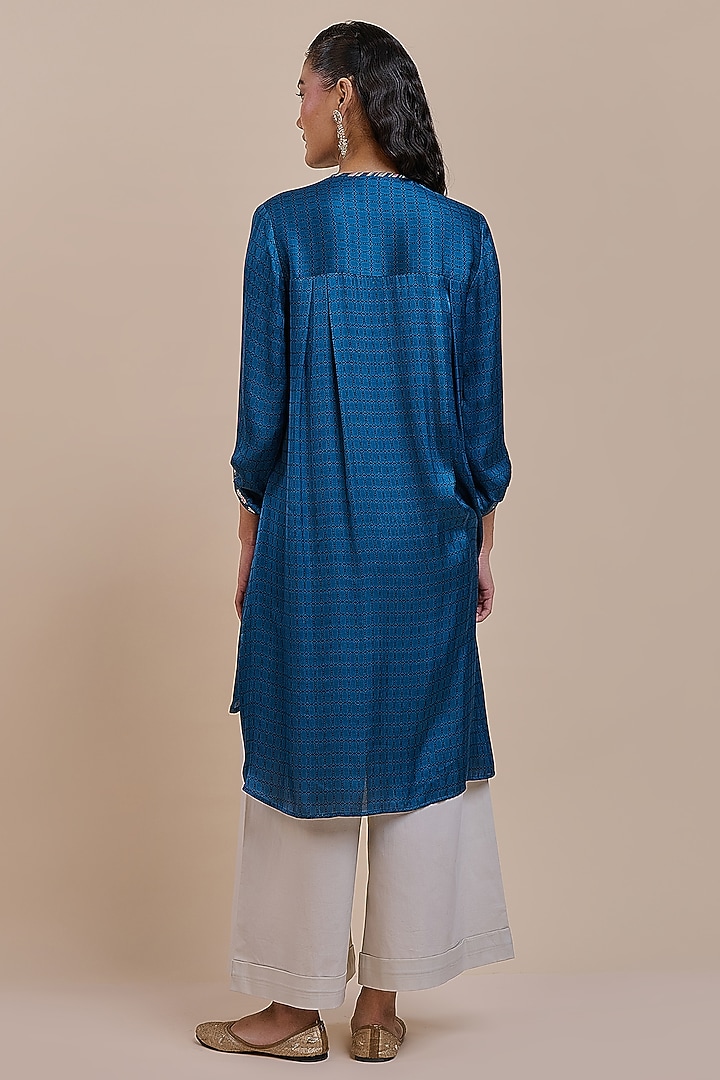 Navy Blue Viscose Modal Satin Beadwork Tunic by JJV.Kapurthala By JJ Valaya at Pernia's Pop Up Shop