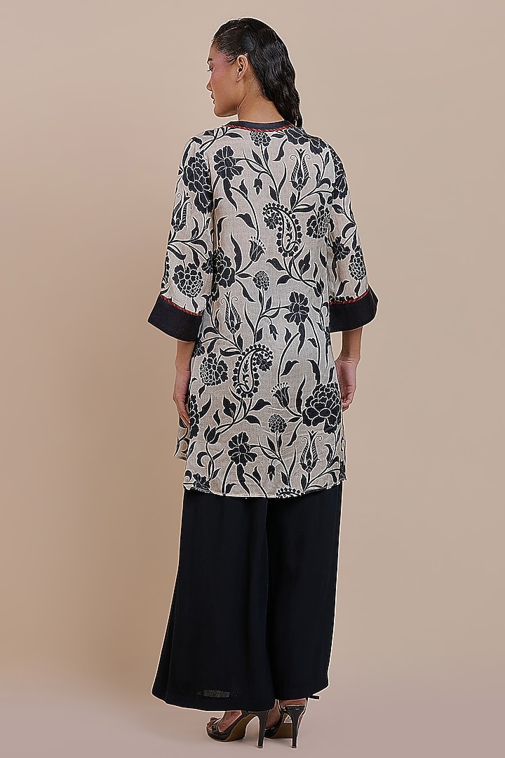 Ivory & Black Viscose Modal Satin Embroidered Tunic by JJV.Kapurthala By JJ Valaya at Pernia's Pop Up Shop