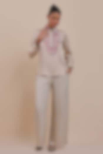 Soft Peach Cotton Satin Linen Tunic by JJV.Kapurthala By JJ Valaya at Pernia's Pop Up Shop