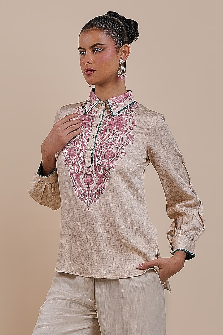 Soft Peach Cotton Satin Linen Tunic by JJV.Kapurthala By JJ Valaya at Pernia's Pop Up Shop