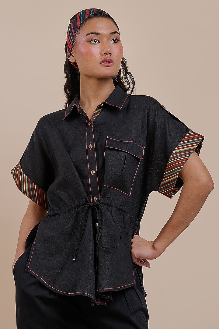 Midnight Blue Linen Tunic by JJV.Kapurthala By JJ Valaya at Pernia's Pop Up Shop