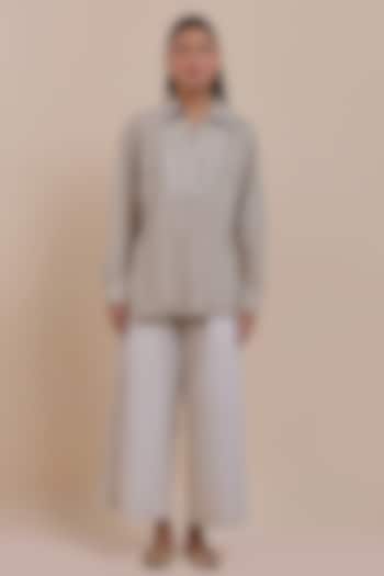 Taupe Linen Mirror Embroidered Tunic by JJV.Kapurthala By JJ Valaya at Pernia's Pop Up Shop