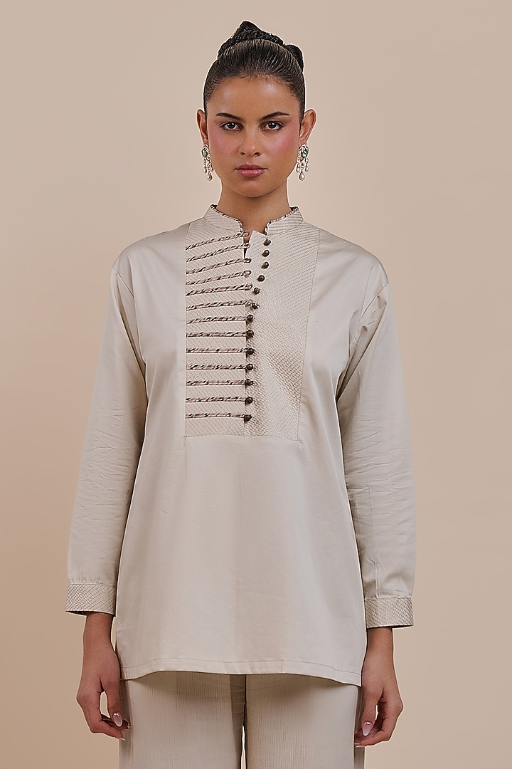Cream Ivory Cotton Embroidered Tunic by JJV.Kapurthala By JJ Valaya at Pernia's Pop Up Shop