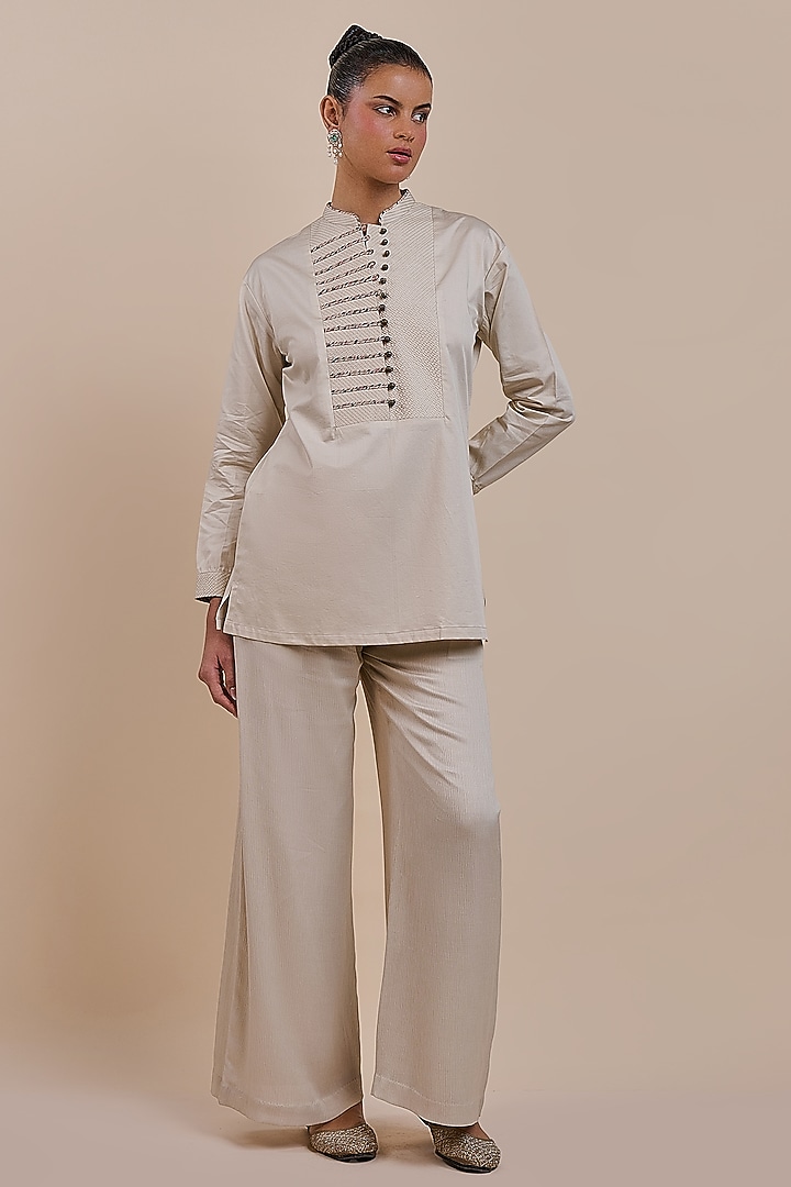 Cream Ivory Cotton Embroidered Tunic by JJV.Kapurthala By JJ Valaya at Pernia's Pop Up Shop