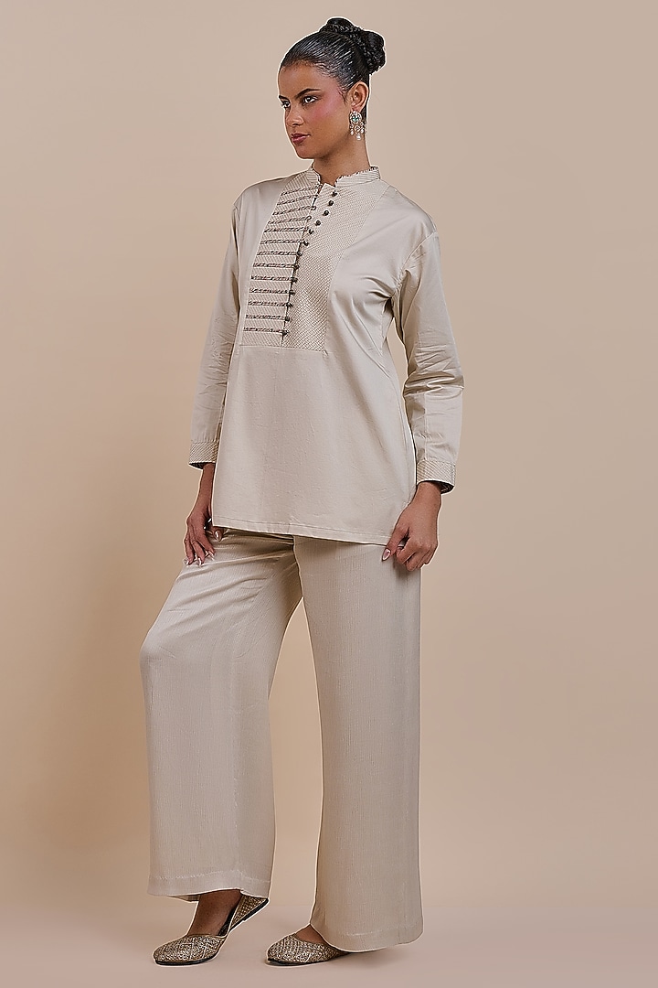 Cream Ivory Cotton Embroidered Tunic by JJV.Kapurthala By JJ Valaya at Pernia's Pop Up Shop