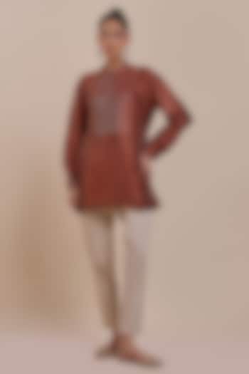 Rust Red Recycled Nylon Embroidered Tunic by JJV.Kapurthala By JJ Valaya at Pernia's Pop Up Shop