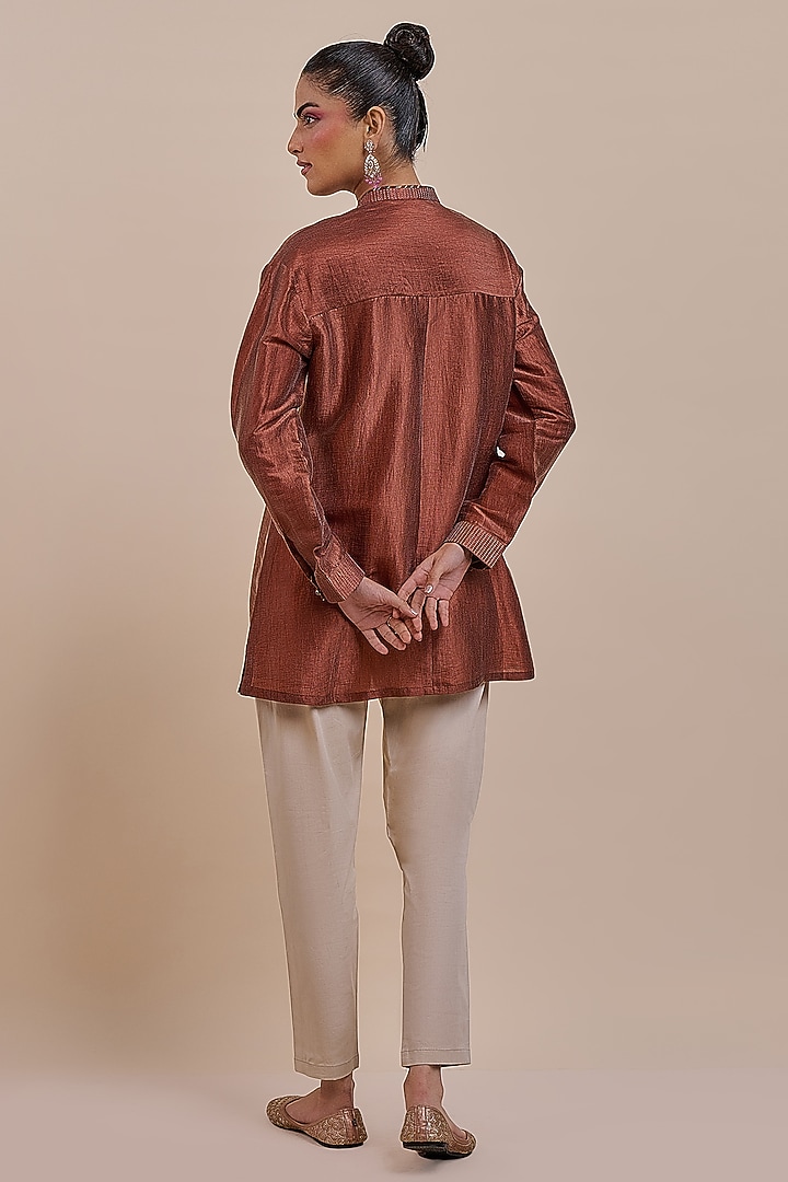 Rust Red Recycled Nylon Embroidered Tunic by JJV.Kapurthala By JJ Valaya at Pernia's Pop Up Shop