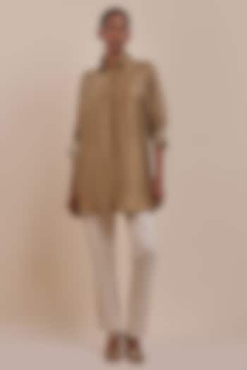 Bronze Beige Recycled Nylon Embroidered Tunic by JJV.Kapurthala By JJ Valaya at Pernia's Pop Up Shop
