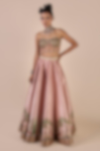 Rose Pink Synthetic Silk Floral Printed Flared Skirt Set by JJV.Kapurthala By JJ Valaya at Pernia's Pop Up Shop