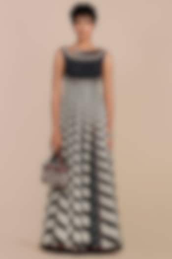 Black & Ivory Habutai Silk Chevron Printed Bridal Anarkali by JJV.Kapurthala By JJ Valaya at Pernia's Pop Up Shop