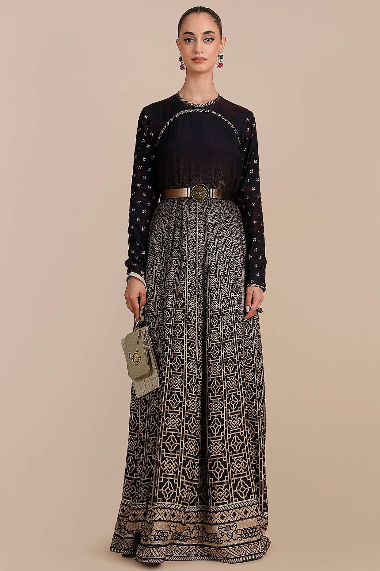 JJV.Kapurthala By JJ Valaya Deep Violet Ombre Cupro Viscose Oriental Printed Anarkali