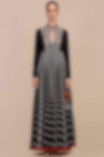 Black Habutai Silk Chevron Printed Bridal Anarkali by JJV.Kapurthala By JJ Valaya at Pernia's Pop Up Shop