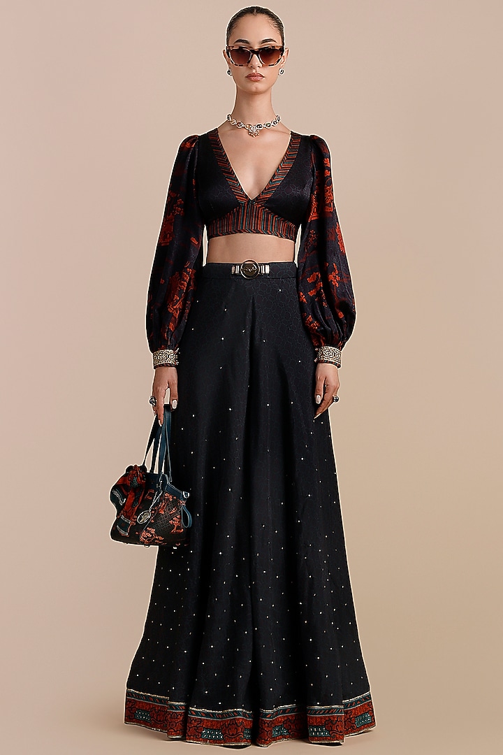 Midnight Blue Cupro Viscose Printed Wedding Sharara Set by JJV.Kapurthala By JJ Valaya at Pernia's Pop Up Shop