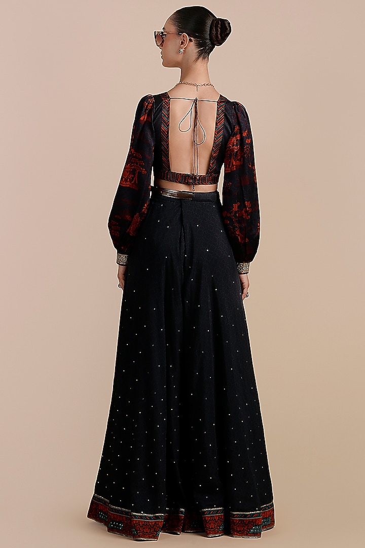 Midnight Blue Cupro Viscose Printed Wedding Sharara Set by JJV.Kapurthala By JJ Valaya at Pernia's Pop Up Shop