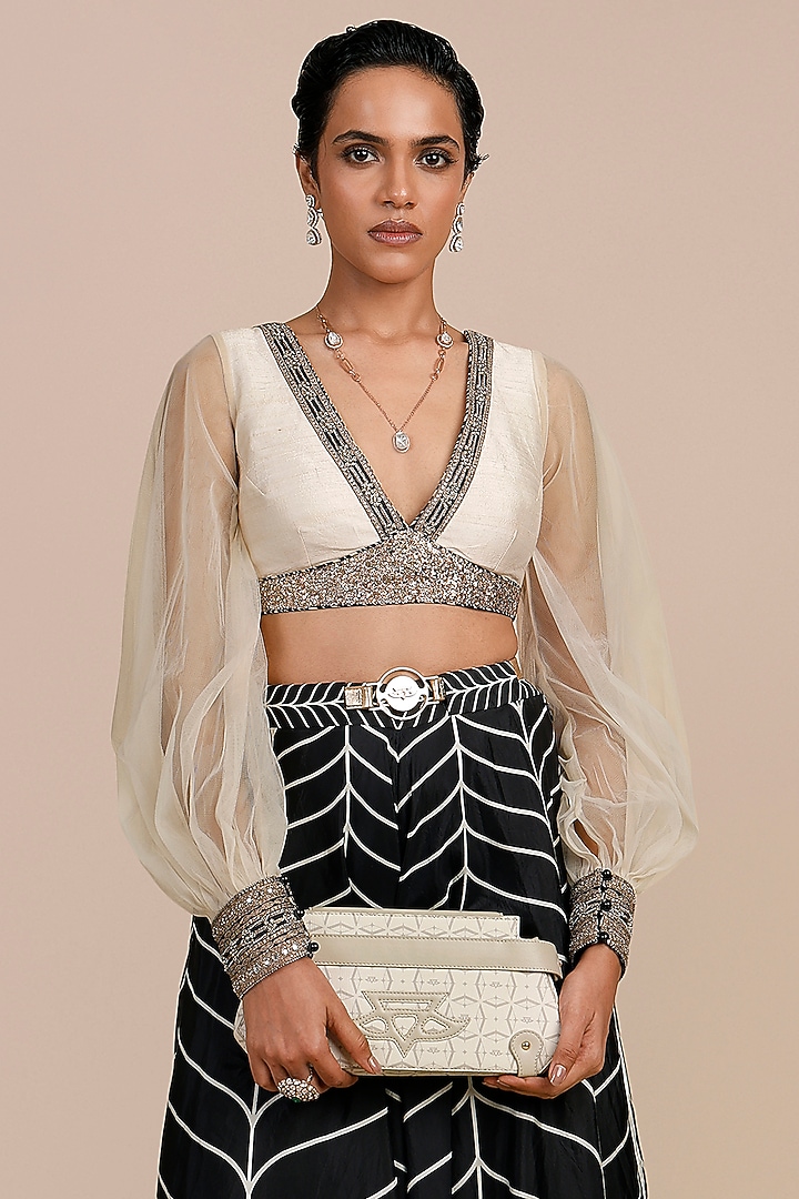 Black & Ivory Tulle Tulle Chevron Printed Bridal Sharara Set by JJV.Kapurthala By JJ Valaya at Pernia's Pop Up Shop