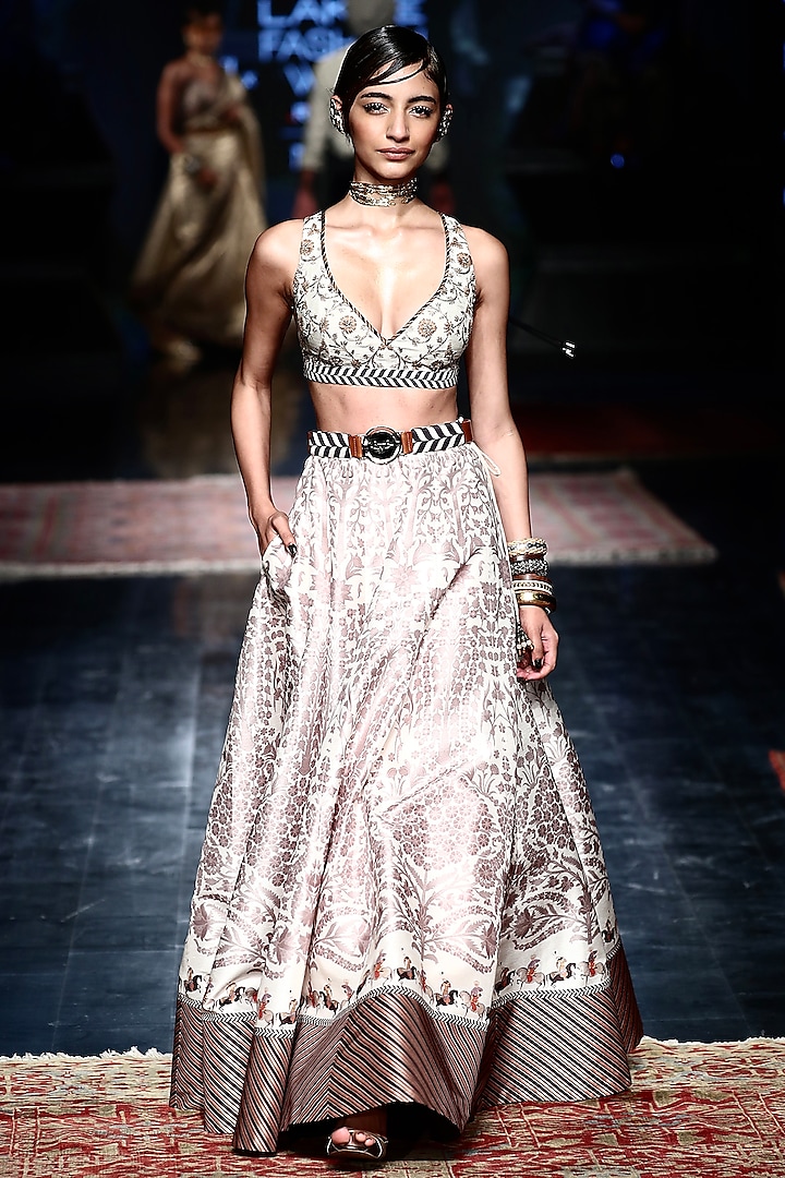 Ivory Printed Wedding Lehenga Set by JJV.Kapurthala By JJ Valaya at Pernia's Pop Up Shop