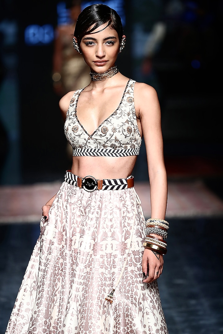 Ivory Printed Wedding Lehenga Set by JJV.Kapurthala By JJ Valaya at Pernia's Pop Up Shop