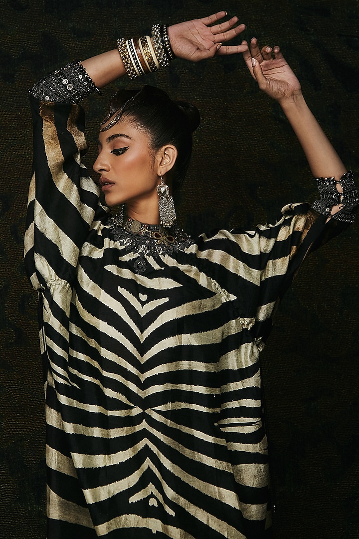 Black Zebra Printed Kaftan by JJV.Kapurthala By JJ Valaya at Pernia's Pop Up Shop