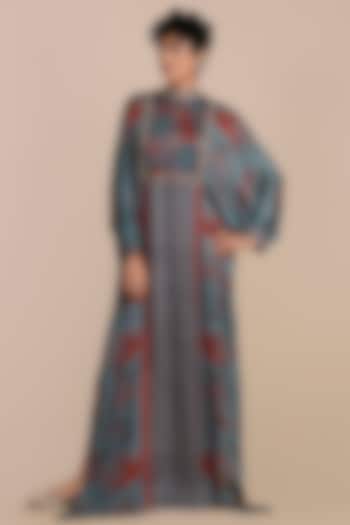 Cerulean Blue Modal Satin Embellished Kaftan by JJV.Kapurthala By JJ Valaya at Pernia's Pop Up Shop