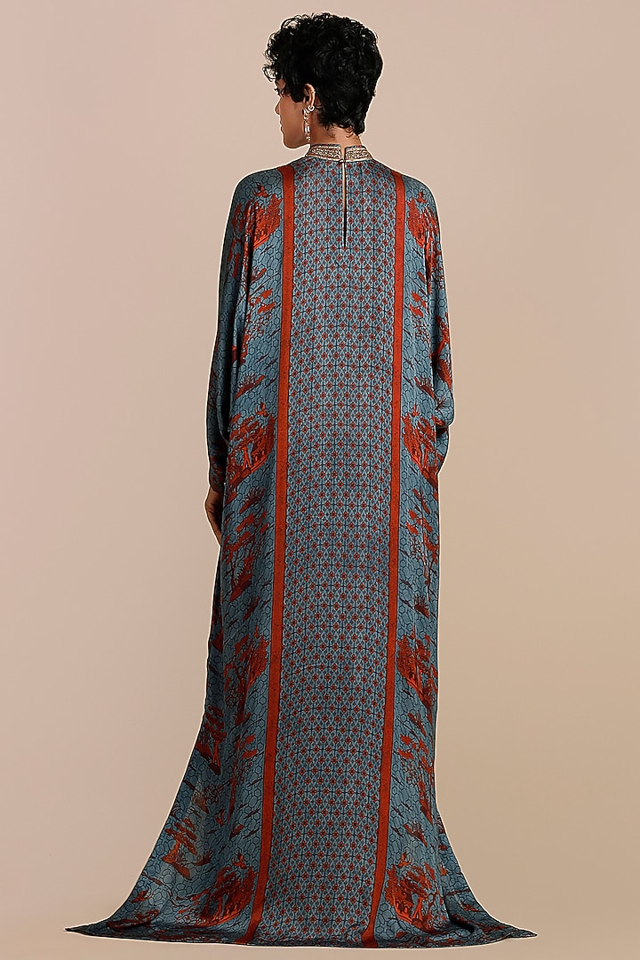 Cerulean Blue Modal Satin Embellished Kaftan by JJV.Kapurthala By JJ Valaya at Pernia's Pop Up Shop