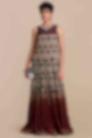 Mulberry Purple Ikat Printed & Embellished Wedding Anarkali by JJV.Kapurthala By JJ Valaya at Pernia's Pop Up Shop