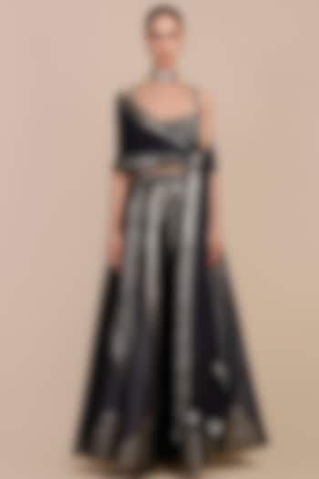 Navy Blue Synthetic Silk Embellished Skirt Set by JJV.Kapurthala By JJ Valaya at Pernia's Pop Up Shop