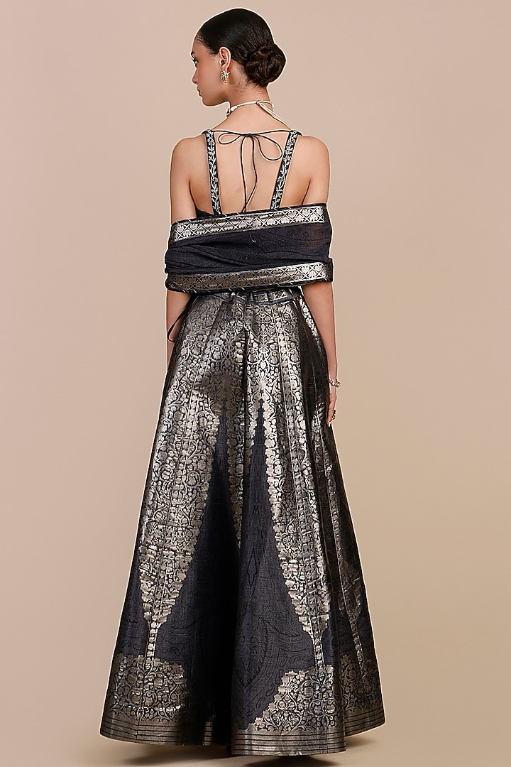Navy Blue Synthetic Silk Embellished Skirt Set by JJV.Kapurthala By JJ Valaya at Pernia's Pop Up Shop