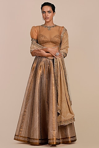 Blush Ivory Synthetic Silk Embellished Skirt Set by JJV.Kapurthala By JJ Valaya