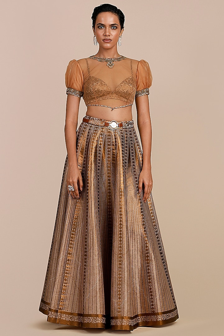 Blush Ivory Synthetic Silk Embellished Skirt Set by JJV.Kapurthala By JJ Valaya at Pernia's Pop Up Shop