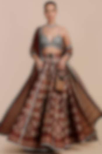 Rust Orange Synthetic Silk Embellished Skirt Set by JJV.Kapurthala By JJ Valaya at Pernia's Pop Up Shop
