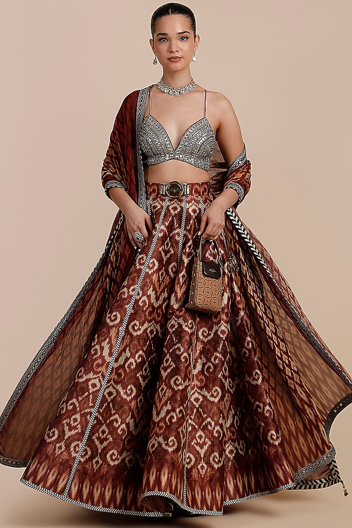 Rust Orange Synthetic Silk Embellished Skirt Set by JJV.Kapurthala By JJ Valaya at Pernia's Pop Up Shop