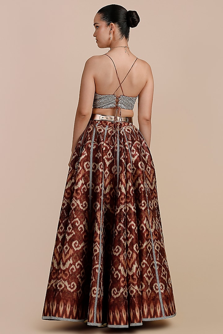 Rust Orange Synthetic Silk Embellished Skirt Set by JJV.Kapurthala By JJ Valaya at Pernia's Pop Up Shop