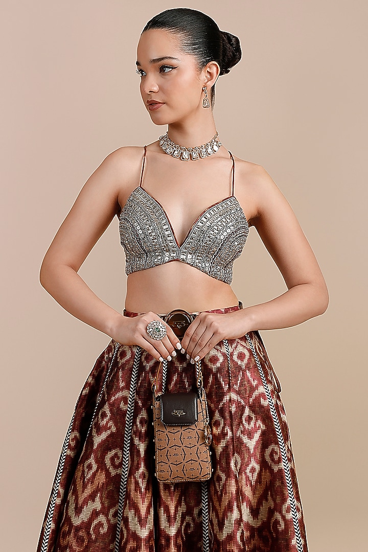 Rust Orange Synthetic Silk Embellished Skirt Set by JJV.Kapurthala By JJ Valaya at Pernia's Pop Up Shop